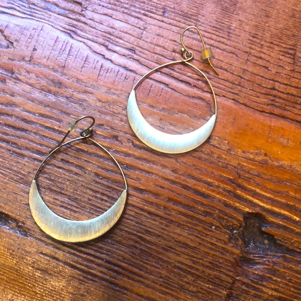 Gold brass moon french hook earrings